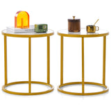 16 Ince Marble Top Round Side Table with Golden Metal Frame for Living Room Bedroom-Set of 2