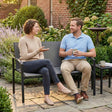 Outsunny Metal Garden Bench, 2 Seater Outdoor Furniture Seating with Breathable Texteline Fabric, Park Patio Seat, Grey