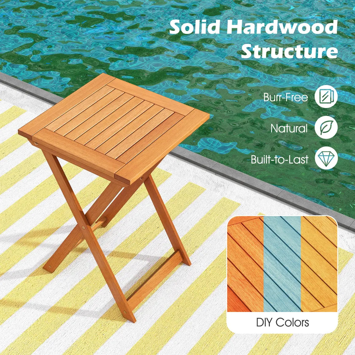 20 Inch Hardwood Patio Folding Table with Slatted Tabletop