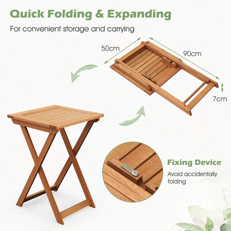 20 Inch Hardwood Patio Folding Table with Slatted Tabletop