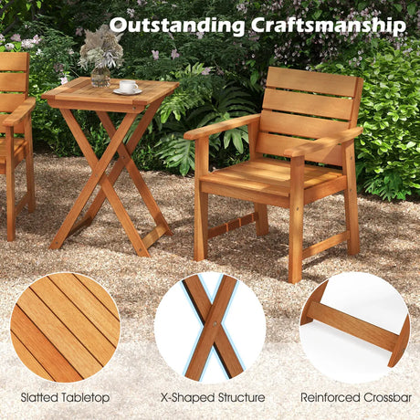 20 Inch Hardwood Patio Folding Table with Slatted Tabletop