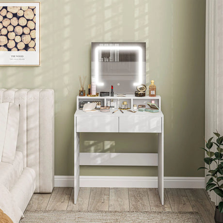 HOMCOM Storage Dressing Table, with LED Light Mirror - White