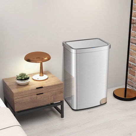 13 Gallons Automatic Garbage Can with Rectangular Infrared Motion Sensor-Sliver