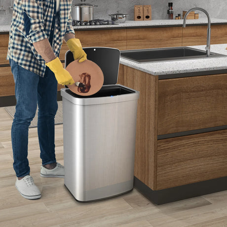 13 Gallons Automatic Garbage Can with Rectangular Infrared Motion Sensor-Sliver