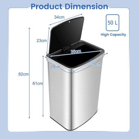 13 Gallons Automatic Garbage Can with Rectangular Infrared Motion Sensor-Sliver