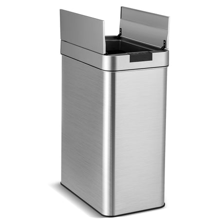 13.2 Gal Slim Kitchen Trash Can with Wing Lids and Stainless Steel Frame