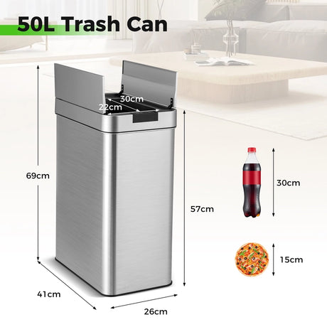 13.2 Gal Slim Kitchen Trash Can with Wing Lids and Stainless Steel Frame