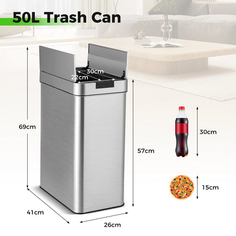 13.2 Gal Slim Kitchen Trash Can with Wing Lids and Stainless Steel Frame
