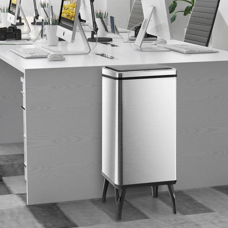 50L Stainless Steel Trash Can Automatic Motion Sensor Garbage Bin-Silver
