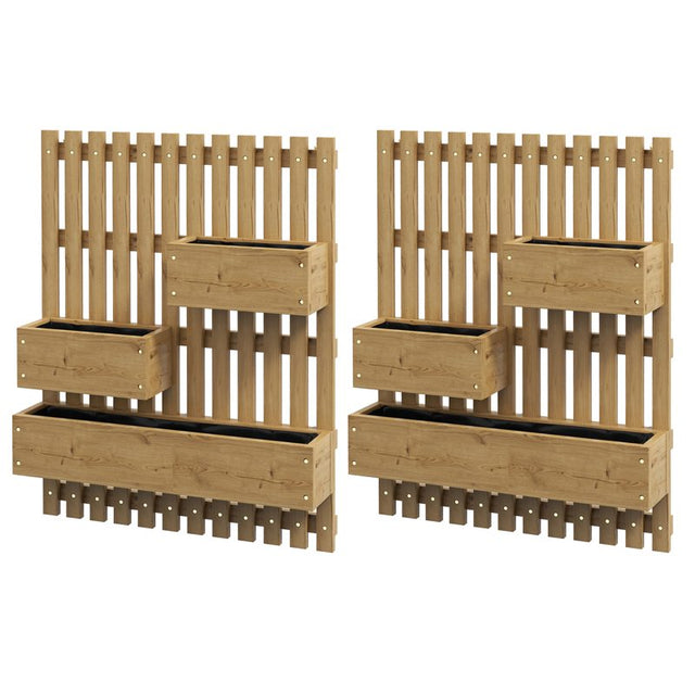 Outsunny Set of 2 Wall-mounted Wooden Garden Planters with Trellis, Drainage Holes and Movable Planter Boxes, Wall Raised Garden Bed for Patio, Carbonised