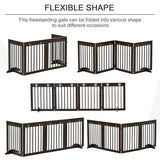 PawHut Freestanding Pet Gate 4 Panel Wooden Dog Barrier Folding Safety Fence with Support Feet up to 204cm Long 61cm Tall for Doorway Stairs Brown