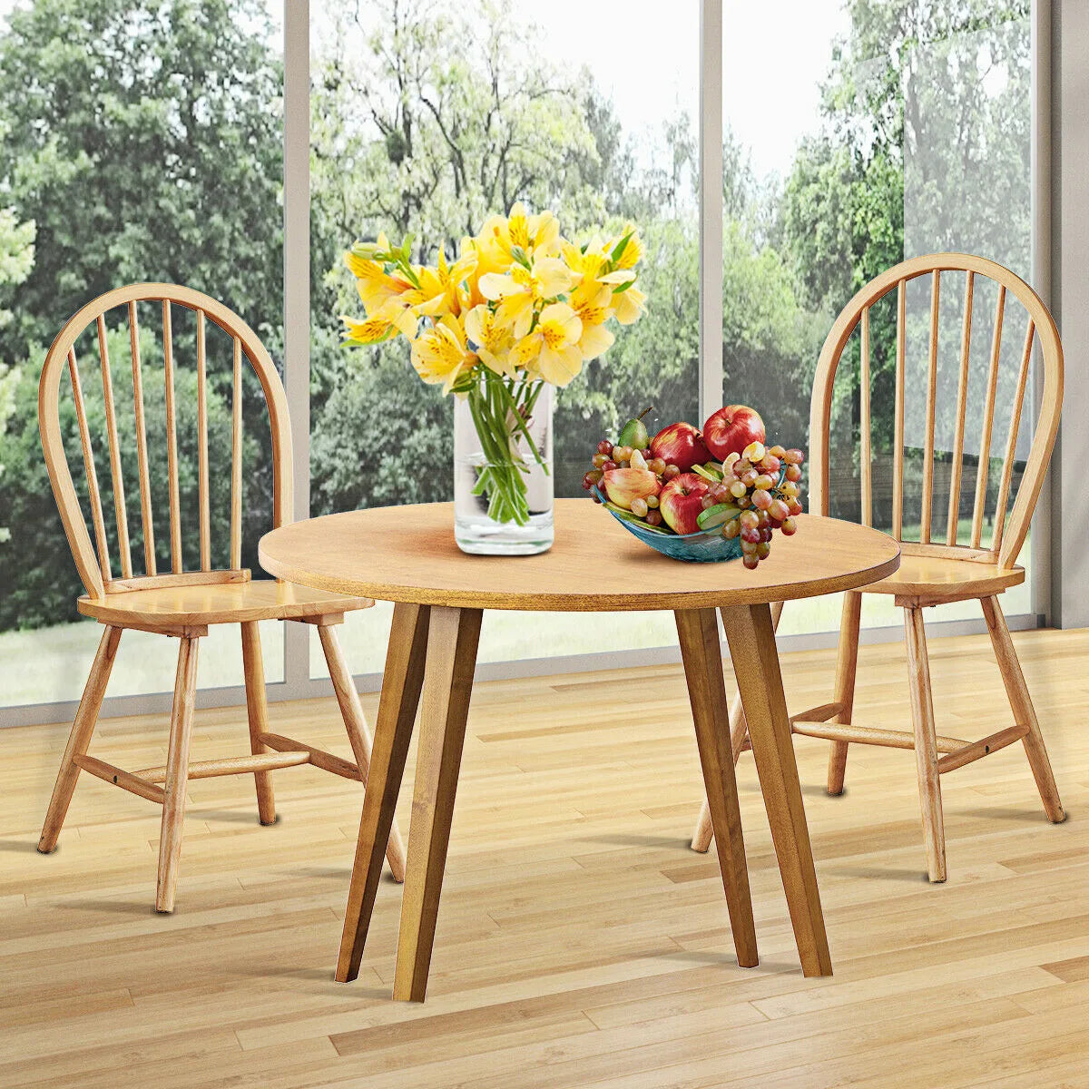 2 Piece Wooden Kitchen Dining chairs with High Spindle Back-Natural