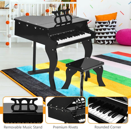 Musical Instrument 30-KeyMini Grand Piano with Bench-Black
