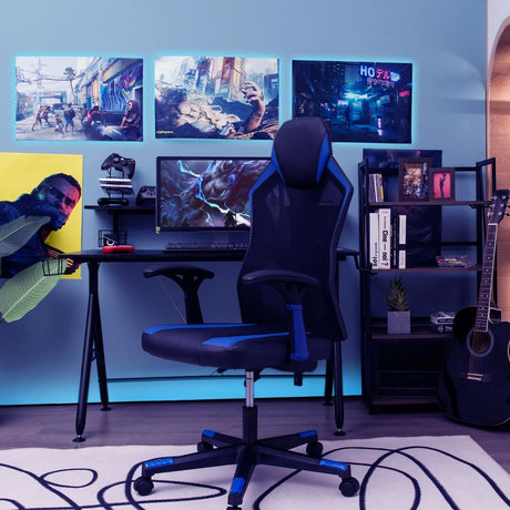Gaming Chair with Adjustable Mesh Back-Blue