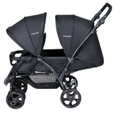 Double Pushchair with Adjustable Backrest and Sunshade-Black