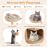 4-Layer Wooden Cat Tree 51" Tall Cat Tower with Condo and Washable Cushions-Natural