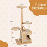 4-Layer Wooden Cat Tree 51" Tall Cat Tower with Condo and Washable Cushions-Natural