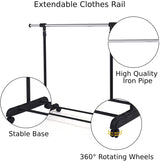 Adjustable Single Rail Garment Rack with Wheels and Bottom Shelf