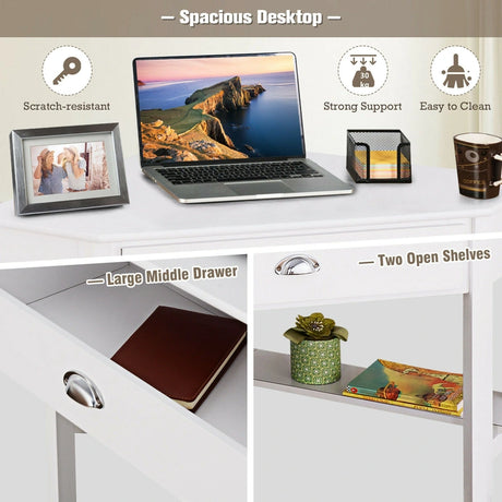 Corner Wooden Piece Laptop Computer Desk-White