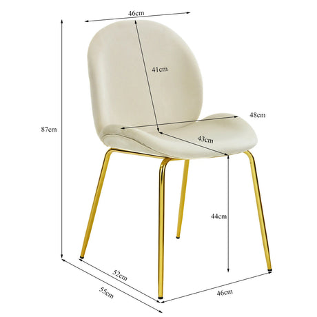 Set of 2 Modern Velvet Dining Chairs with Golden Finished Metal Legs for Kitchen and Dining Room