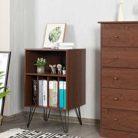 Record Player Stand with 5 Open Compartments for Living Room &amp; Bedroom-Coffee