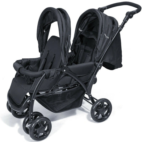 Double Pushchair with Adjustable Backrest and Sunshade-Black