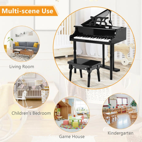 Musical Instrument 30-KeyMini Grand Piano with Bench-Black
