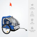 HOMCOM 2 Seat Bike Trailer Bicycle wagon for Kids Child Steel Frame Safety Harness Seat Carrier Hitch Coupler Blue White 130 x 76 x 88 cm