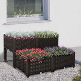 Outsunny Set of 4 26L Garden Raised Bed Elevated Patio Flower Plant Planter Box PP Vegetables Planting Container, Brown