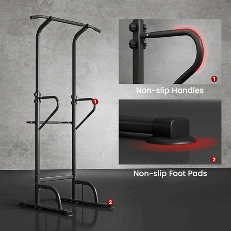 HOMCOM Power Tower Dip Station Pull Up Bar Multi-Function Push Up Equipment with Adjustable Height for Home Gym Strength Training Workout Fitness