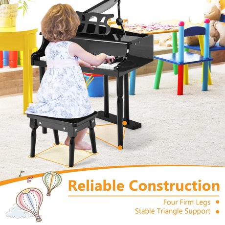 Musical Instrument 30-KeyMini Grand Piano with Bench-Black