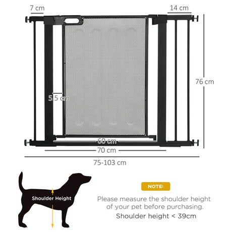 PawHut Pressure Fit Safety Gate, for Staircases, Hallways, Doorways w/ Extensions Kit, 75-103CM Adjustable Width - Black