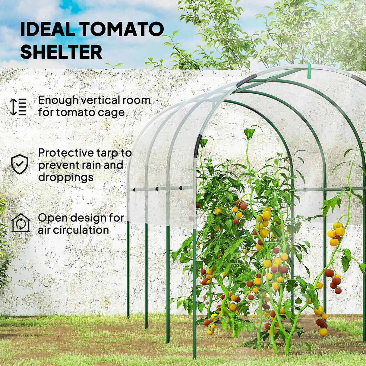 Outsunny Tunnel Tomato Greenhouse with 4 Hoops and Top Tap, Pointed Bottom and Guy Ropes, 400 x 123 x 171 cm, Clear