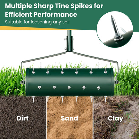 18/21 Inch Manual Lawn Aerator with Detachable Handle and Tine Spikes-21 inches