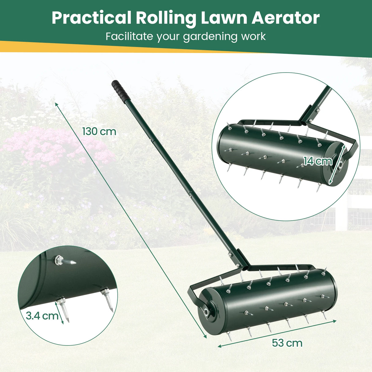 18/21 Inch Manual Lawn Aerator with Detachable Handle and Tine Spikes-21 inches
