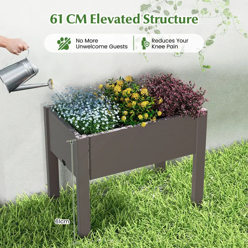53L Raised Bed Grow Box Self-Watering Planter Box Stand with Water Level Monitor-Coffee