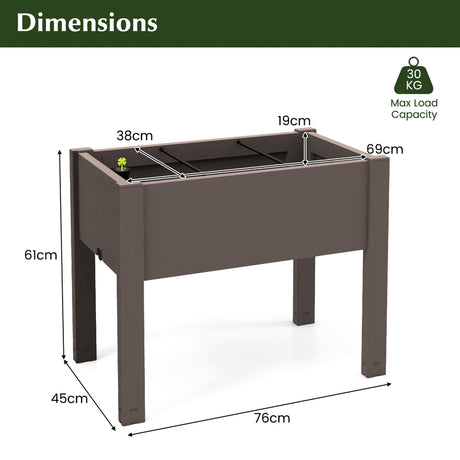 53L Raised Bed Grow Box Self-Watering Planter Box Stand with Water Level Monitor-Coffee