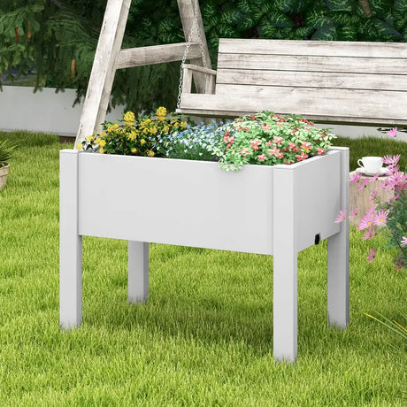 53L Raised Bed Grow Box Self-Watering Planter Box Stand with Water Level Monitor-White