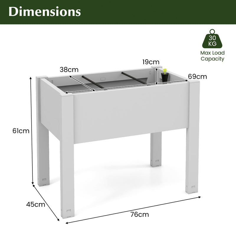 53L Raised Bed Grow Box Self-Watering Planter Box Stand with Water Level Monitor-White