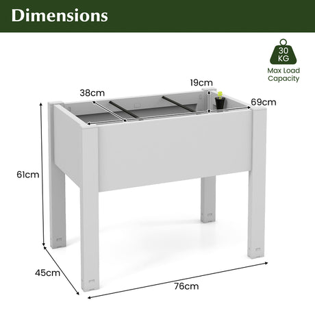 53L Raised Bed Grow Box Self-Watering Planter Box Stand with Water Level Monitor-White