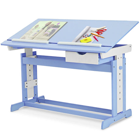 Children's Height Adjustable Tilting Drawing Table with Storage-Blue