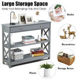 Console Table 3-Tier with Drawer and Storage Shelves-Gray