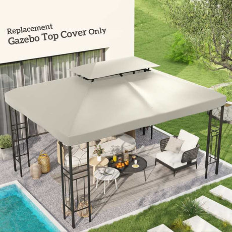 Outsunny 3x4m Gazebo Replacement Roof Canopy 2 Tier Top UV Cover Garden Patio Outdoor Sun Awning Shelters Cream (TOP COVER ONLY)