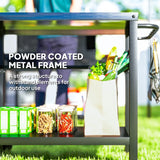 Outsunny Outdoor Grill Dining Cart 2-Shelf Movable Pizza Oven Table Stand with Stainless Steel Top, Portable BBQ Trolley Food Prep Outdoor Kitchen Barbecue Station with Hooks Wheels, Charcoal Grey