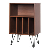 Record Player Stand with 5 Open Compartments for Living Room &amp; Bedroom-Coffee