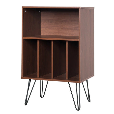 Record Player Stand with 5 Open Compartments for Living Room &amp; Bedroom-Coffee