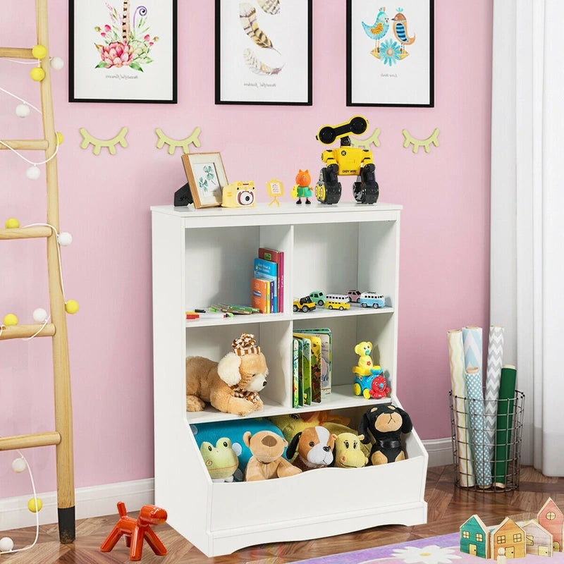 3-Tier Wooden Bookshelf with Spacious Storage Space for Playroom Bedroom