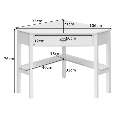 Corner Wooden Piece Laptop Computer Desk-White