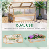 Outsunny Raised Garden Bed with Greenhouse Top, Garden Wooden Cold Frame Greenhouse Flower Planter Protection with 2 Independent Roofs, 122x 61 x 82cm, Natural