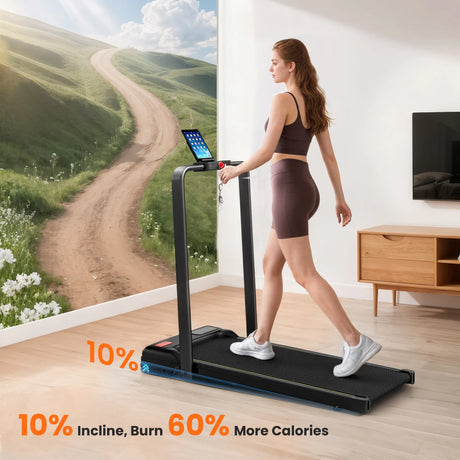 SPORTNOW Folding Walking Treadmill, Under Desk Walking Pad with Incline, Black